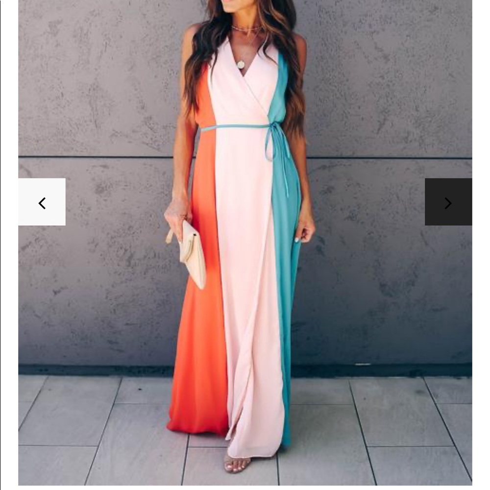 Color block wrap maxi dress, L